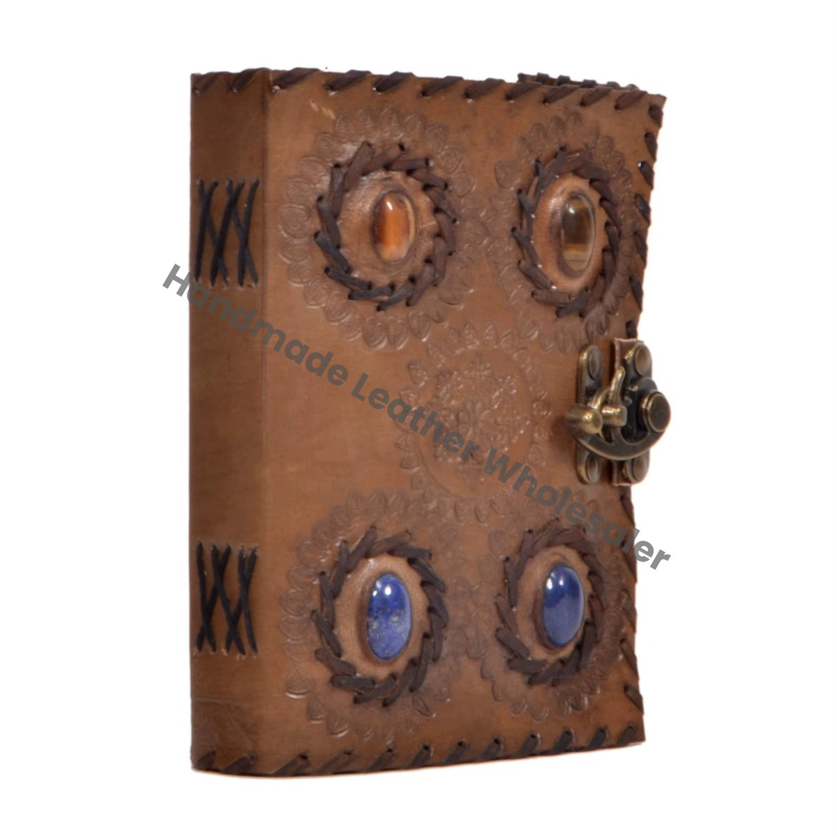 Leather Journal with Thermal Binding Clasp Stone Writing Notebook Charcoal Handmade Paper Unlined Planner for Men Women Gift