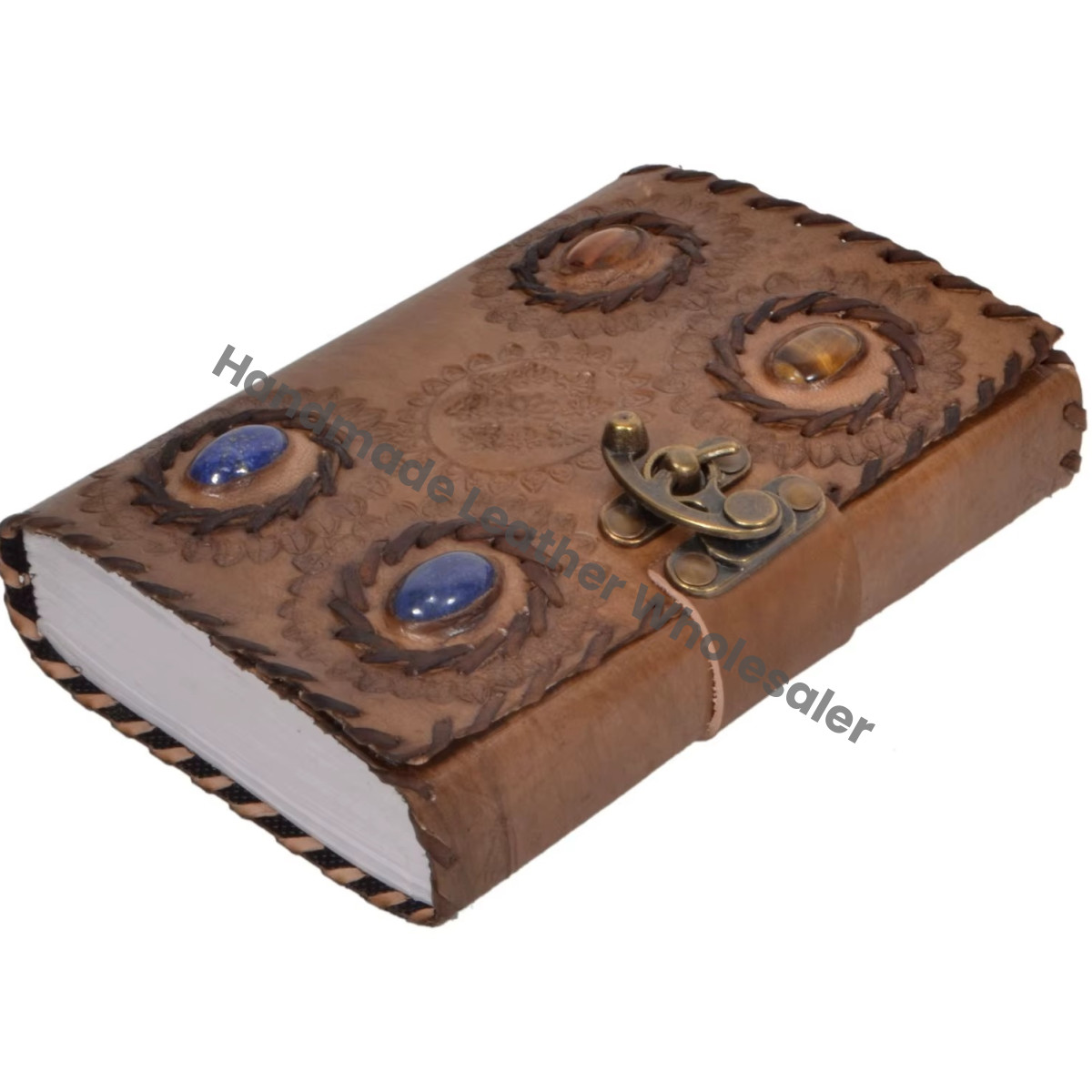 Leather Journal with Thermal Binding Clasp Stone Writing Notebook Charcoal Handmade Paper Unlined Planner for Men Women Gift