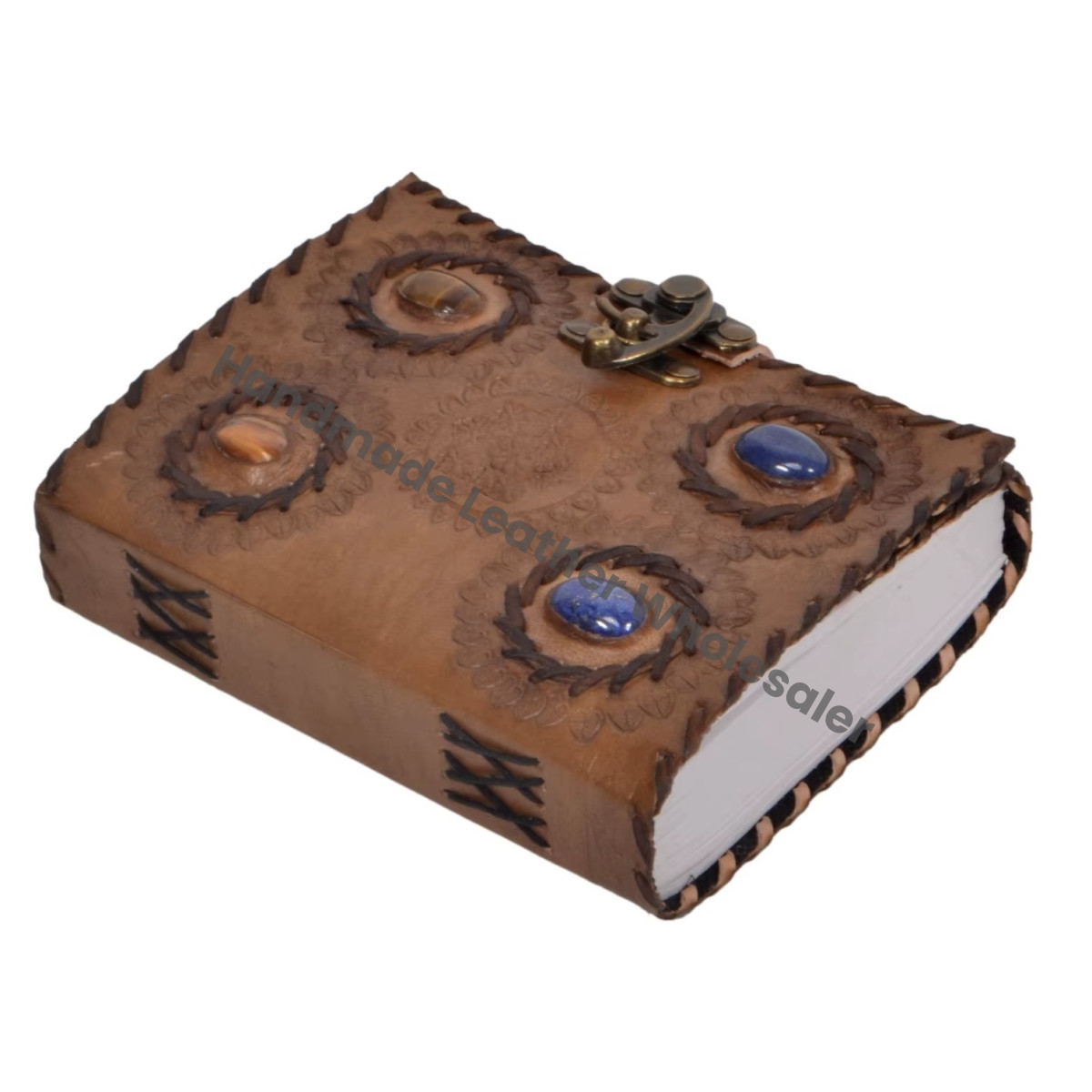 Leather Journal with Thermal Binding Clasp Stone Writing Notebook Charcoal Handmade Paper Unlined Planner for Men Women Gift