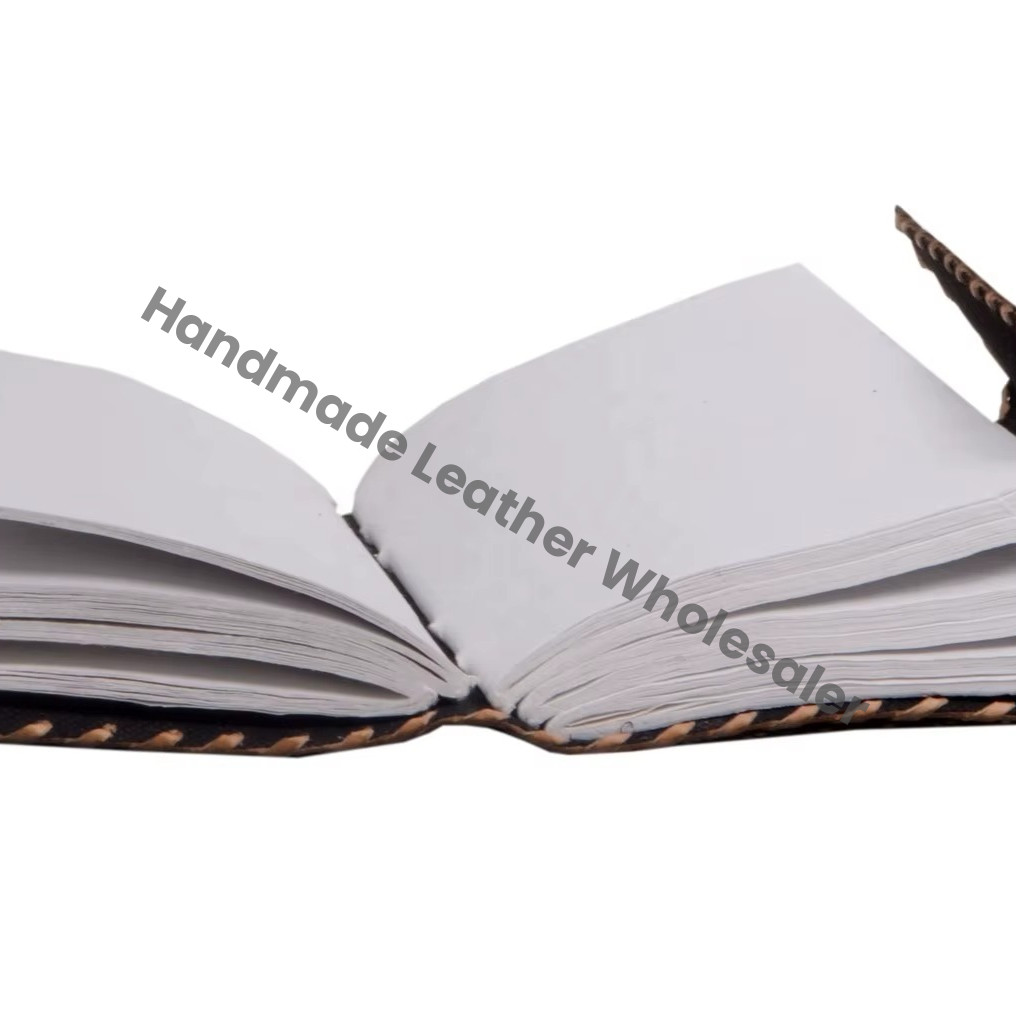 Leather Journal with Thermal Binding Clasp Stone Writing Notebook Charcoal Handmade Paper Unlined Planner for Men Women Gift