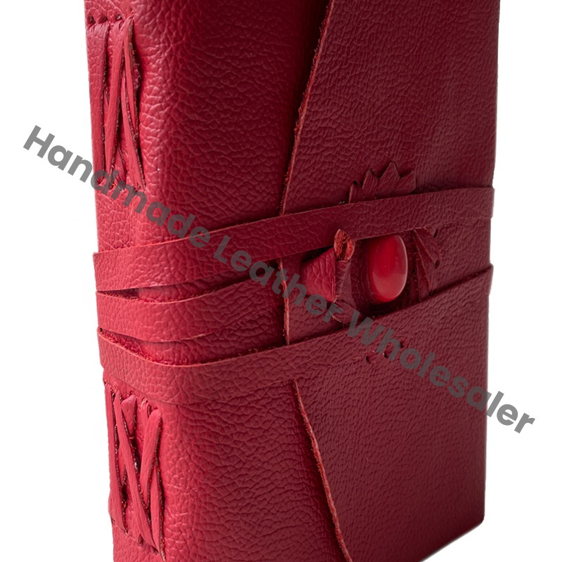 Leather Journal Writing Notebook Thermal Binding with Stone Red Color Handmade Daily Notepad for Men Women Unlined Paper Gift