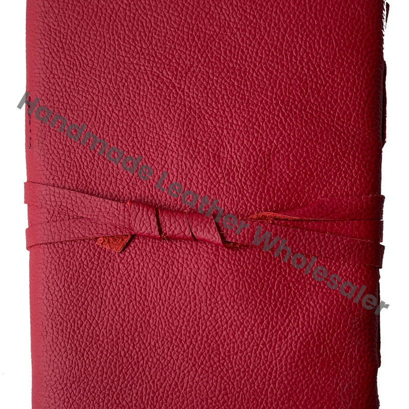 Leather Journal Writing Notebook Thermal Binding with Stone Red Color Handmade Daily Notepad for Men Women Unlined Paper Gift