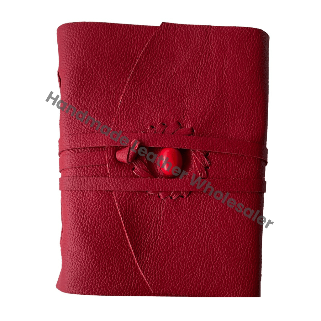 Leather Journal Writing Notebook Thermal Binding with Stone Red Color Handmade Daily Notepad for Men Women Unlined Paper Gift