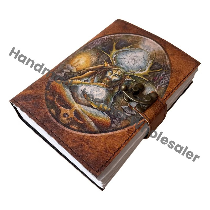 Leather Printed Journal Handmade Magical Retro Collage Poster Design Eco-friendly Paper Vintage Notebook Sketchbook Gift