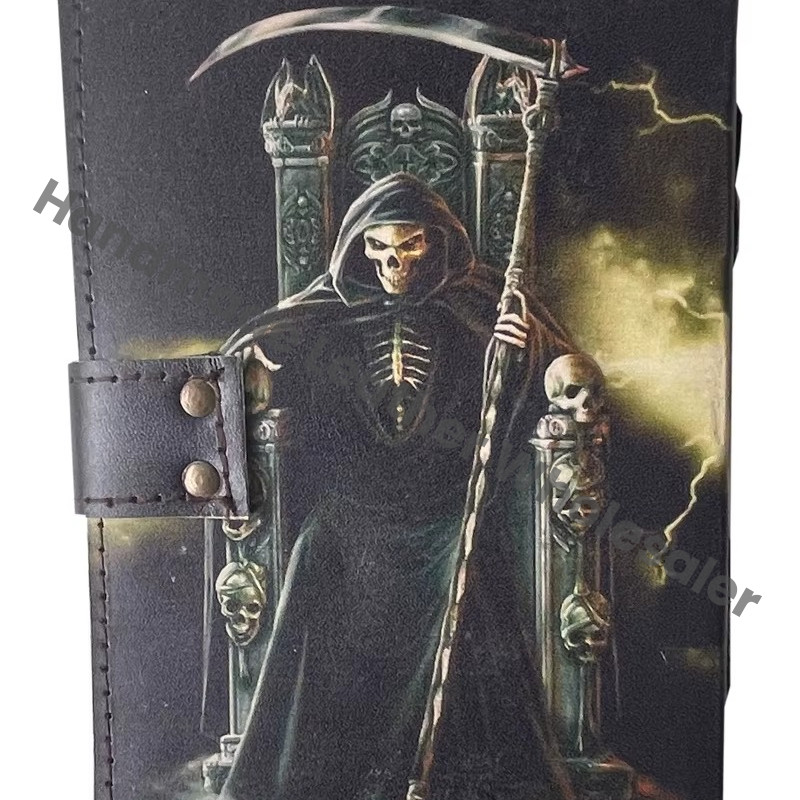Leather Printed Journal Notebook Handmade Day of Dead Reaper Print Design Eco-friendly Paper Journals for Men Women Gift