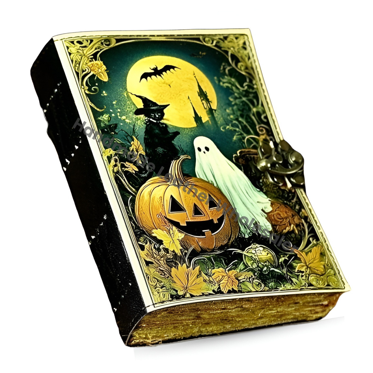 Leather Pumpkin Grimoire Journal Halloween Page Handmade Book of Shadows Spell book Wiccan Pagan Gothic Magic Diary Gift Vintage Moon Forest