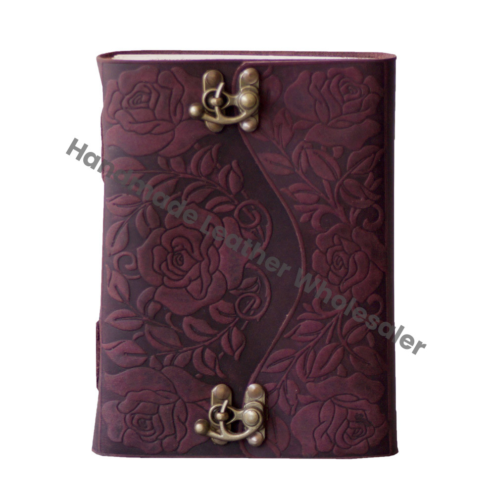 Leather Rose Embossed Hardcover Journal with Metal Clasp Closure Red Color Notebook Sketchbook Journal Gift