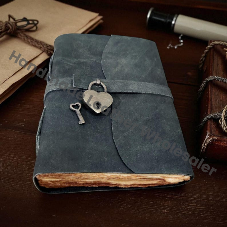 Leather Spell Book of Shadows: Heart Lock Journal, Vintage Grimoire