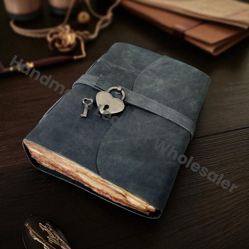 Leather Spell Book of Shadows: Heart Lock Journal, Vintage Grimoire
