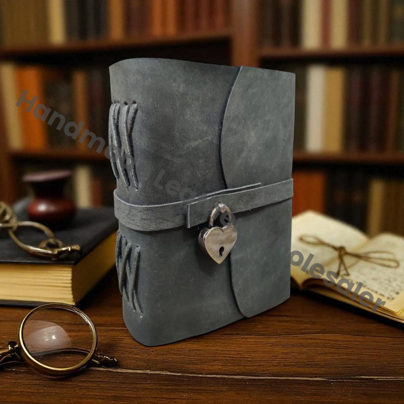 Leather Spell Book of Shadows: Heart Lock Journal, Vintage Grimoire