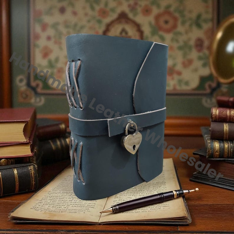 Leather Spell Book of Shadows: Heart Lock Journal, Vintage Grimoire