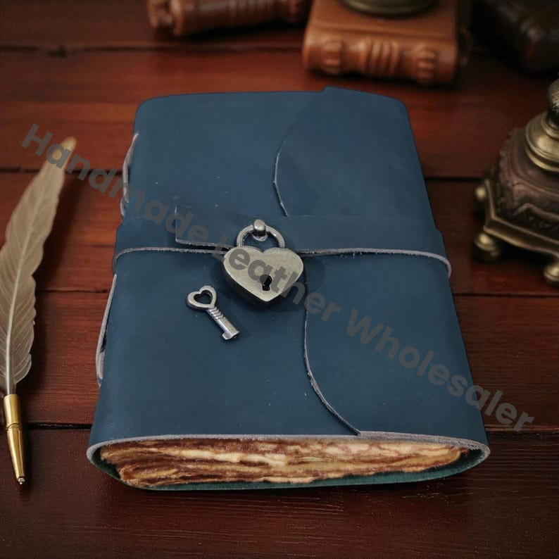 Leather Spell Book of Shadows: Heart Lock Journal, Vintage Grimoire