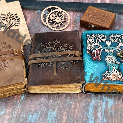 Leather Spell Book of Shadows: Sun Print, Deckle Edge Paper