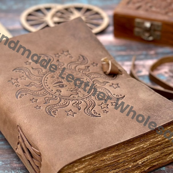 Leather Spell Book of Shadows: Sun Print, Deckle Edge Paper