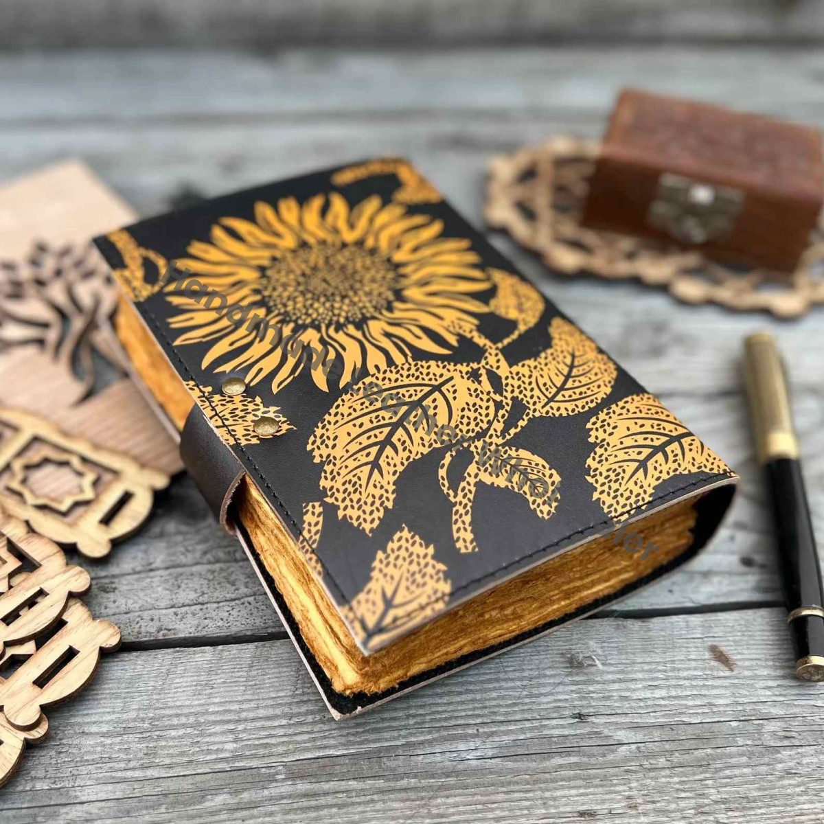 Leather Sunflower Grimoire Journal: Embossed Spell Book of Shadows