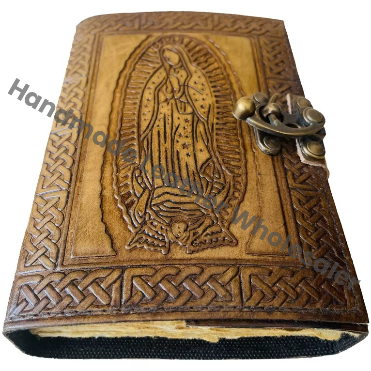 Leather Writing Journal Embossed Hardcover Notebook to Write in for Boy Girls Men Unlined Unruled Charcoal Deckle Paper Diary