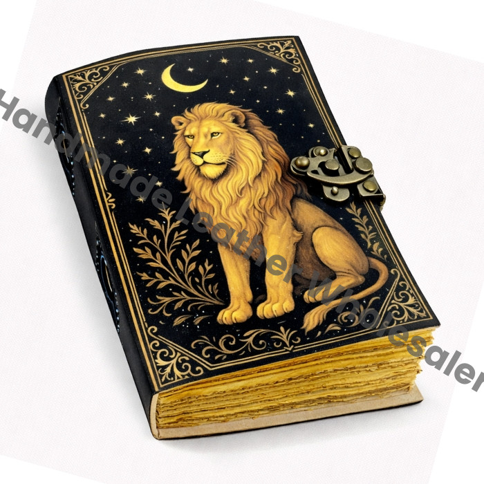 Lion Handmade Leather Grimoire Journal: Witchcraft , Wiccan Pagan Gothic Diary, Gift for Her Vintage Spell Book of Shadows