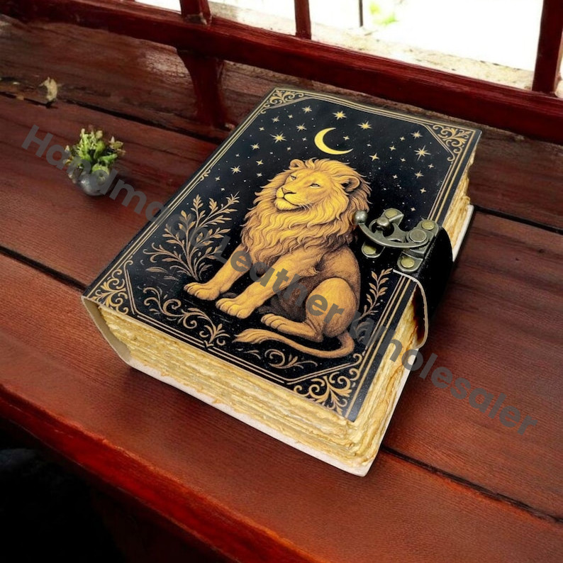 Lion Handmade Leather Grimoire Journal: Witchcraft , Wiccan Pagan Gothic Diary, Gift for Her Vintage Spell Book of Shadows