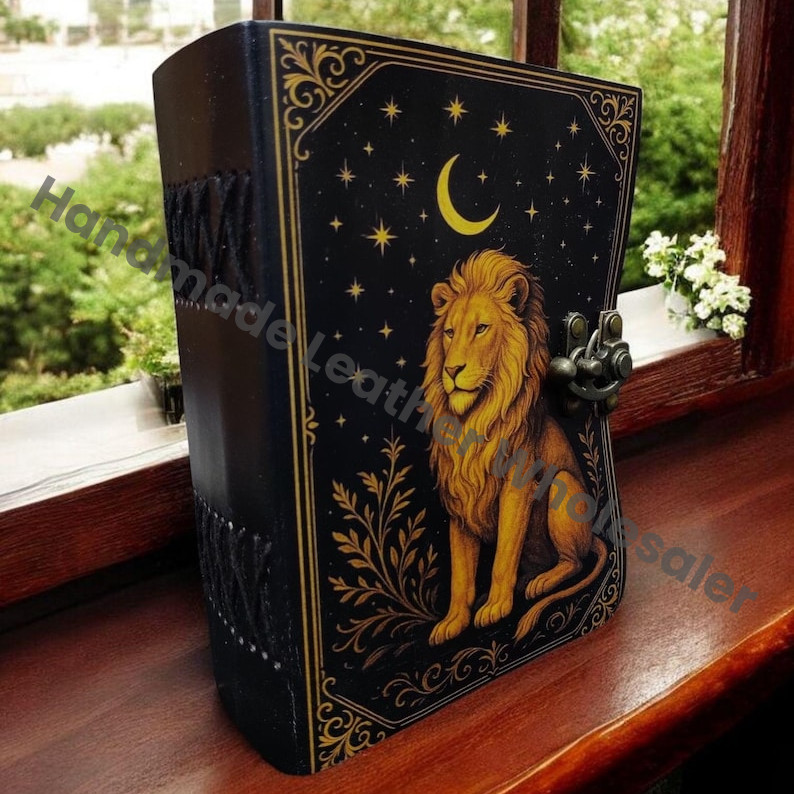Lion Handmade Leather Grimoire Journal: Witchcraft , Wiccan Pagan Gothic Diary, Gift for Her Vintage Spell Book of Shadows