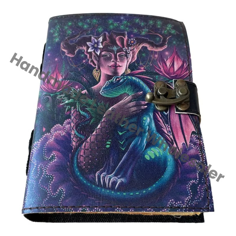 Lizard Women Handmade Leather Hardcover Eco-friendly Printed Journal Retro Collage Poster Design Deckle Vintage Paper Gift