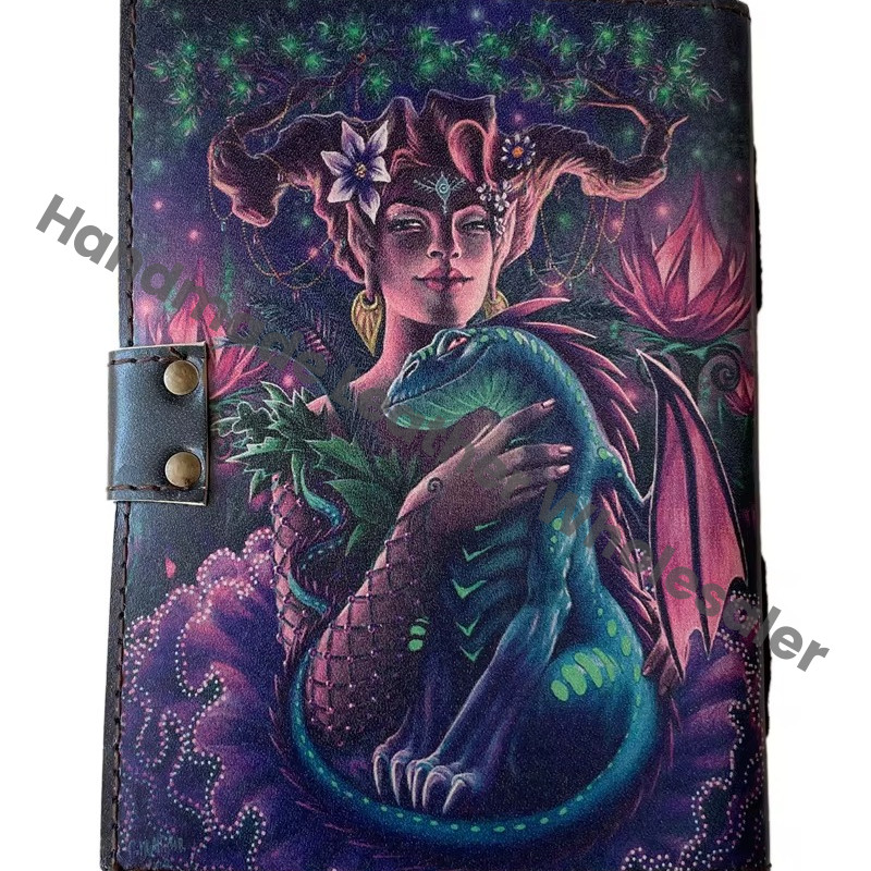 Lizard Women Handmade Leather Hardcover Eco-friendly Printed Journal Retro Collage Poster Design Deckle Vintage Paper Gift