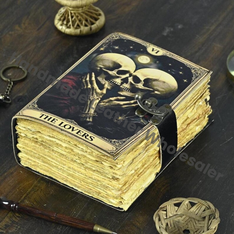 Love Overthinker Grimoire Leather Journal -Gothic Tarot Notebook -Blank Spell Book of shadows Handmade Sketchbook | Witchy Journal