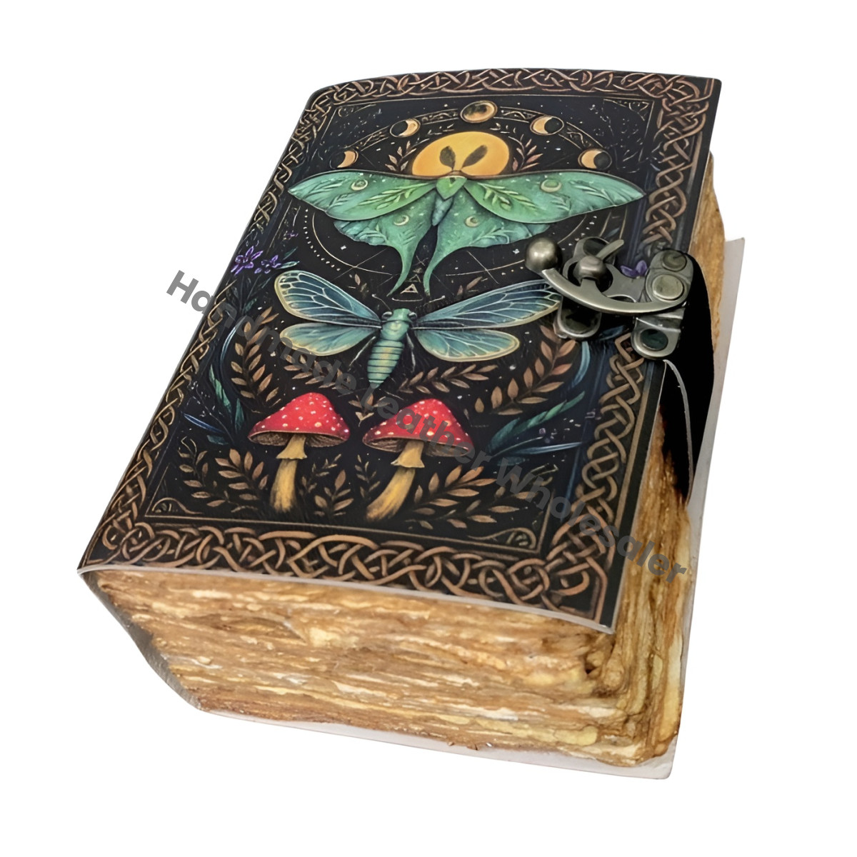 Luna moth Handmade Leather Journal Vintage Diary Rustic Grimoire: Vintage Spell Book of Shadows Vintage Morpho Butterfly Print diary