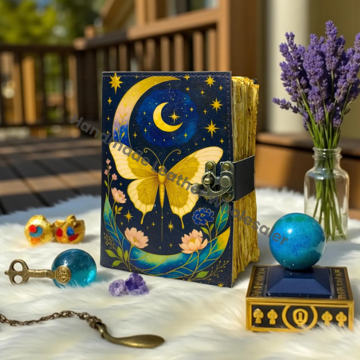 Luna Moth Leather Book of Shadows – Witchcraft Grimoire, Vintage Spell Journal, Wiccan Pagan Gothic Magic Diary, Witchy Gift