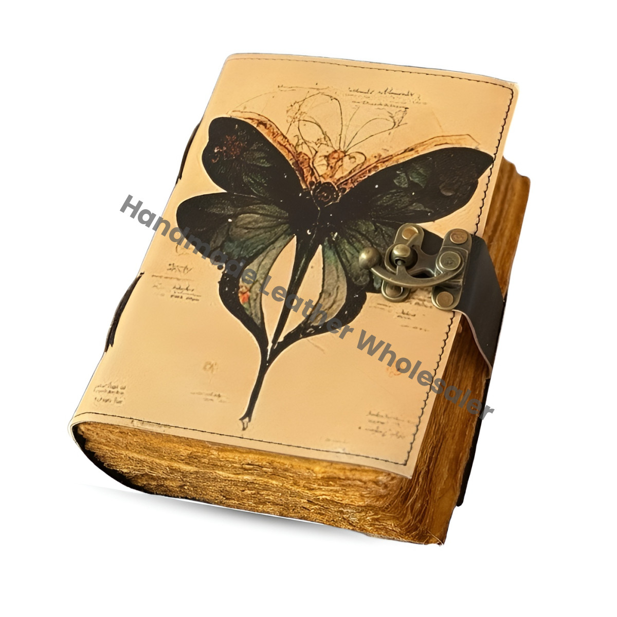 Luna Moth Leather Grimoire – Blank Book of Shadows, Witchcraft Supplies, Morpho Butterfly & Moth Decor, Wiccan Pagan Journal Gift
