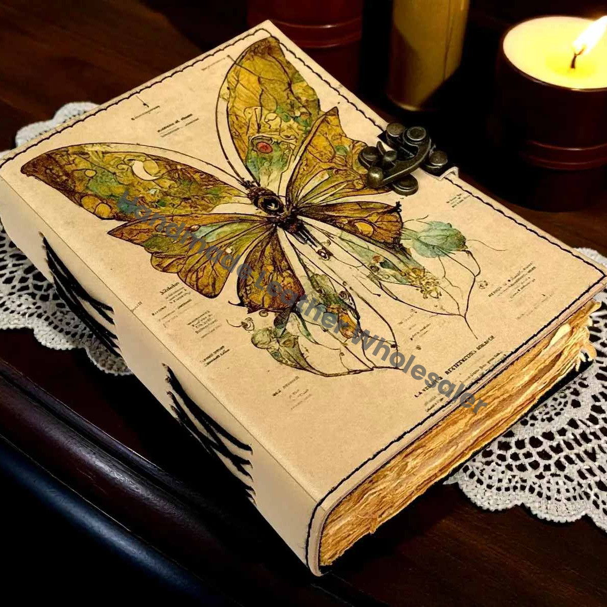 Luna Moth Leather Grimoire Journal – Witchcraft Book of Shadows | Celestial Wiccan Spellbook, Gothic Pagan Witchy