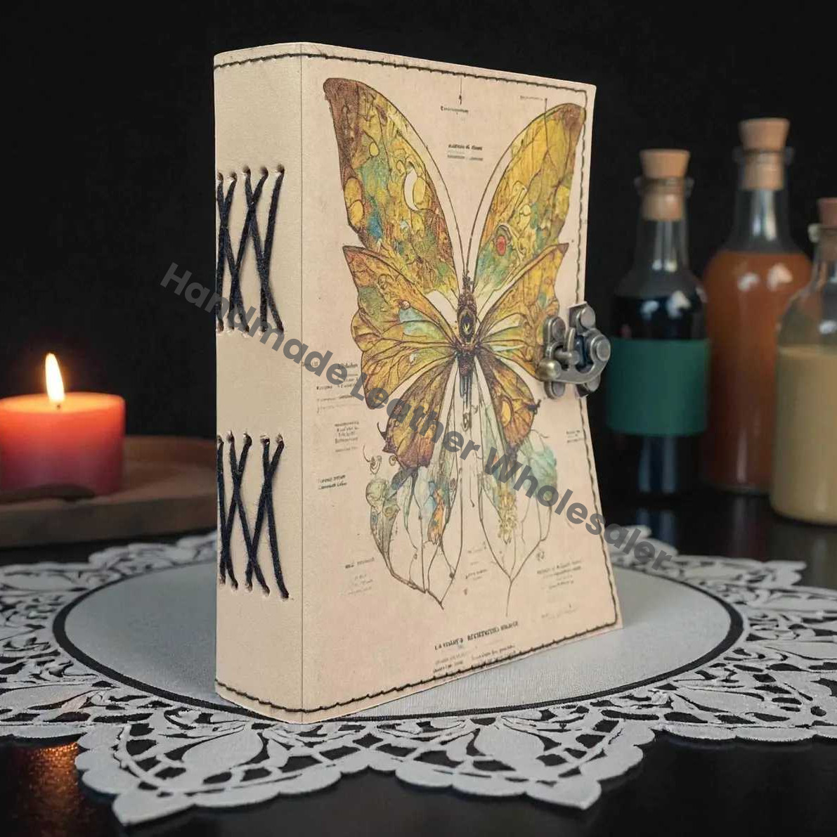 Luna Moth Leather Grimoire Journal – Witchcraft Book of Shadows | Celestial Wiccan Spellbook, Gothic Pagan Witchy
