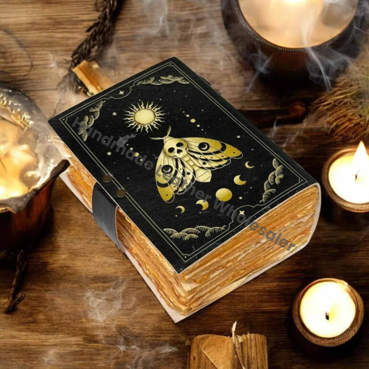 Luna Moth Leather Grimoire: Vintage Spell Book of Shadows