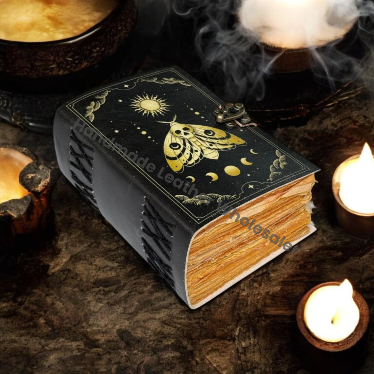 Luna Moth Leather Grimoire: Vintage Spell Book of Shadows