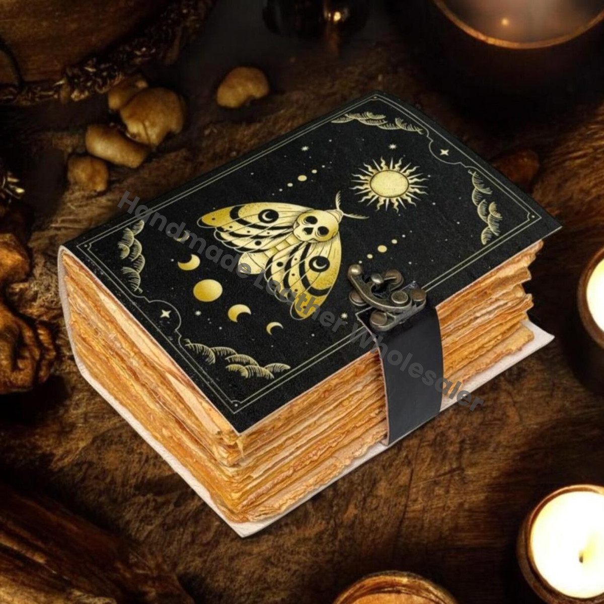 Luna Moth Leather Grimoire: Vintage Spell Book of Shadows