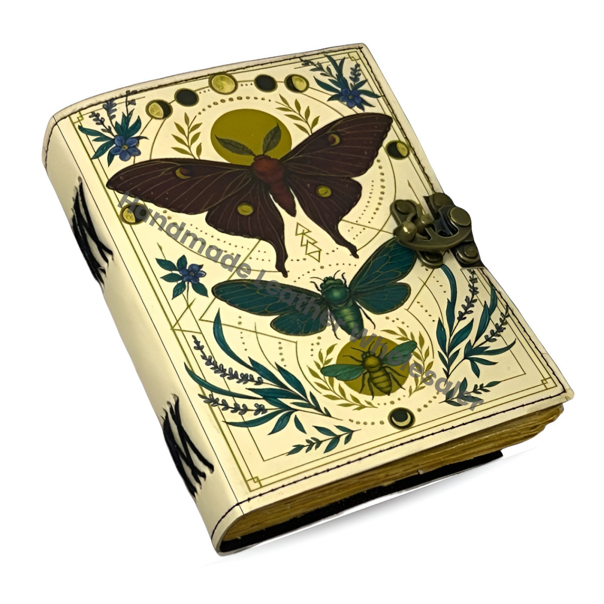 Luna Moth Leather Grimoire – Witchcraft Book of Shadows, 400 Pages Vintage Spellbook, Wiccan Pagan Gothic Journal, Witchy Magic Diary Gift