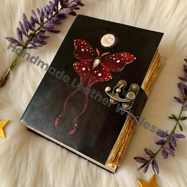 Luna Moth Leather Journal – Blank Book of Shadows, Spell Book, Witchcraft Grimoire, Wiccan Pagan Gothic Witchy Magic Gift