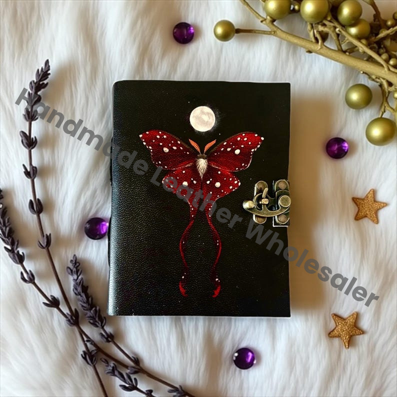 Luna Moth Leather Journal – Blank Book of Shadows, Spell Book, Witchcraft Grimoire, Wiccan Pagan Gothic Witchy Magic Gift