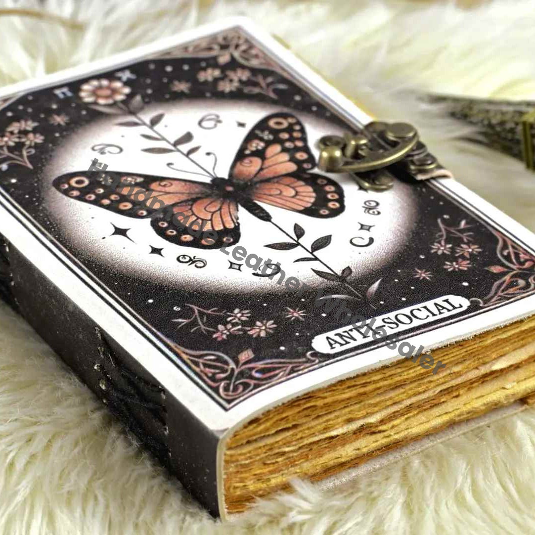 Luna Moth Leather Journal: Blank Book of Shadows, Vintage Lock