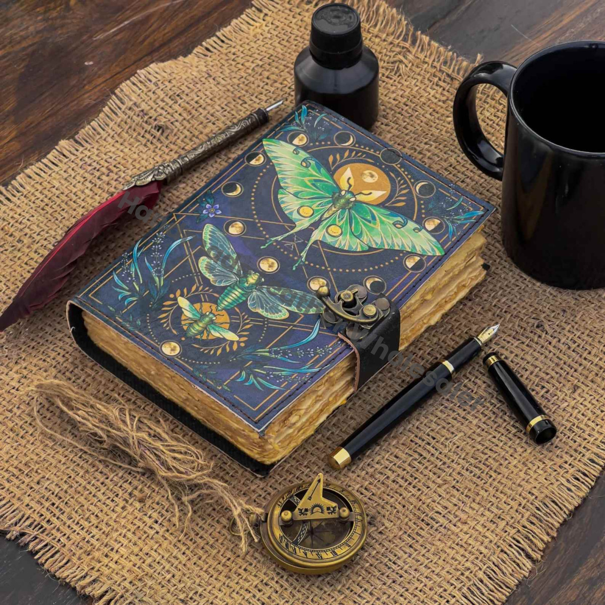 Luna Moth Leather Journal, Blank Book of Shadows, Witchcraft Grimoire