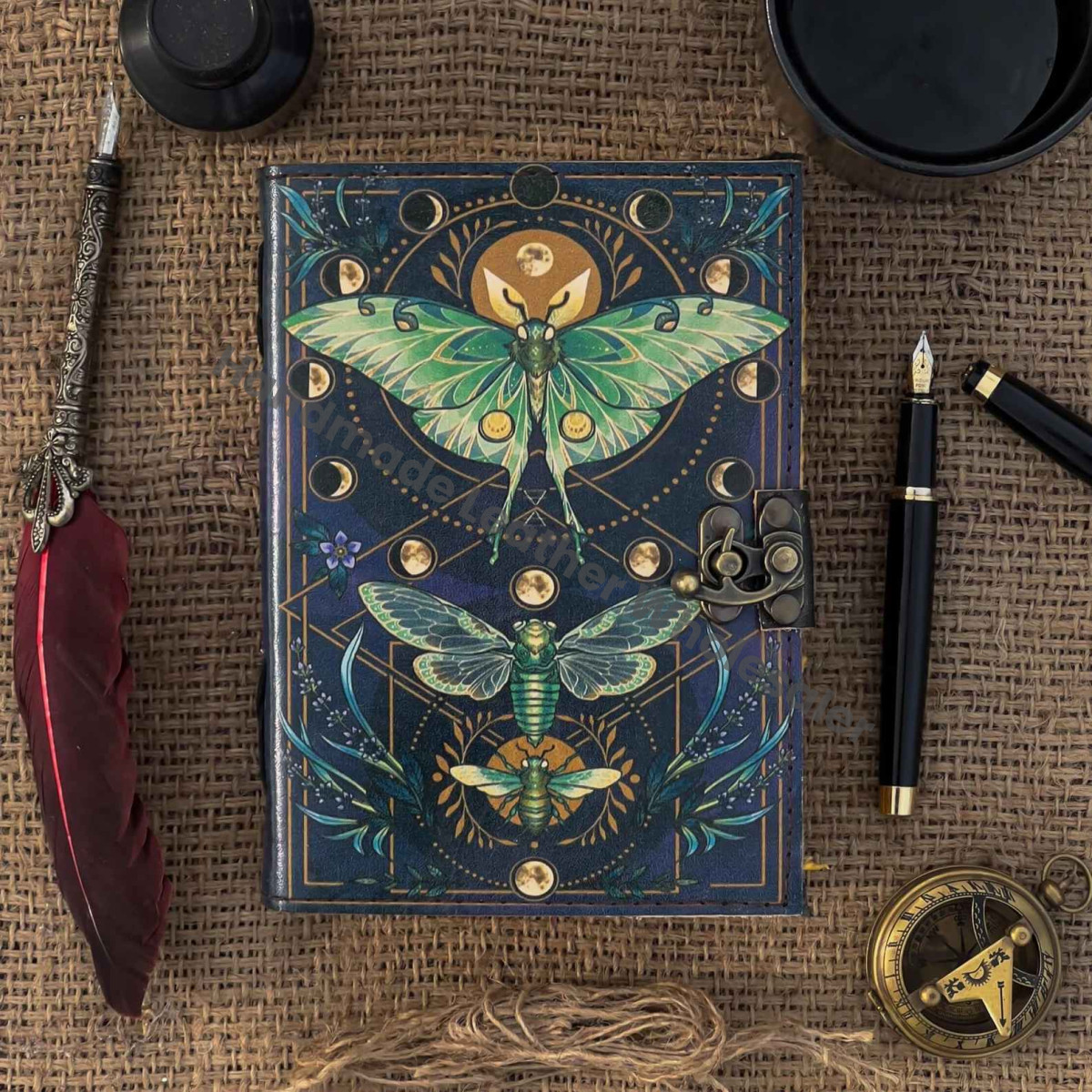 Luna Moth Leather Journal, Blank Book of Shadows, Witchcraft Grimoire