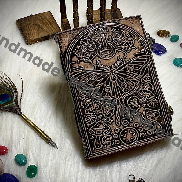 Luna Moth Leather Journal: Blank Book of Shadows, Witchcraft Spellbook