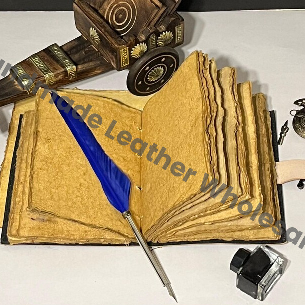 Luna Moth Leather Journal – Blank Spell Book of Shadows, Antique Pages, Vintage Witchcraft Grimoire, Wiccan Pagan Gothic Witchy Gift