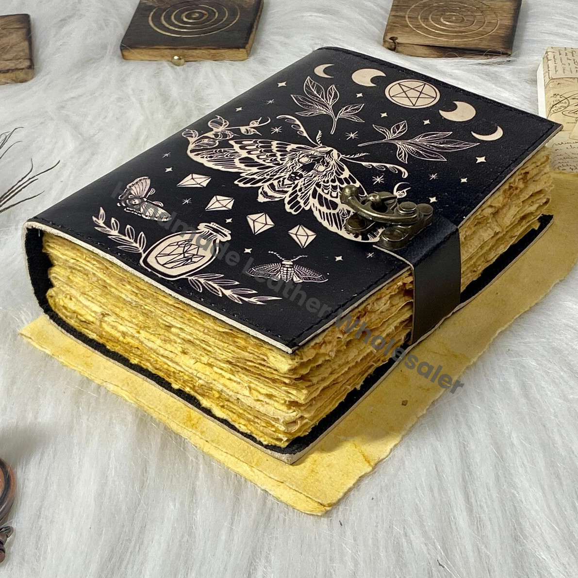Luna Moth Leather Journal: Blank Spell Book of Shadows, Witchcraft Supplies