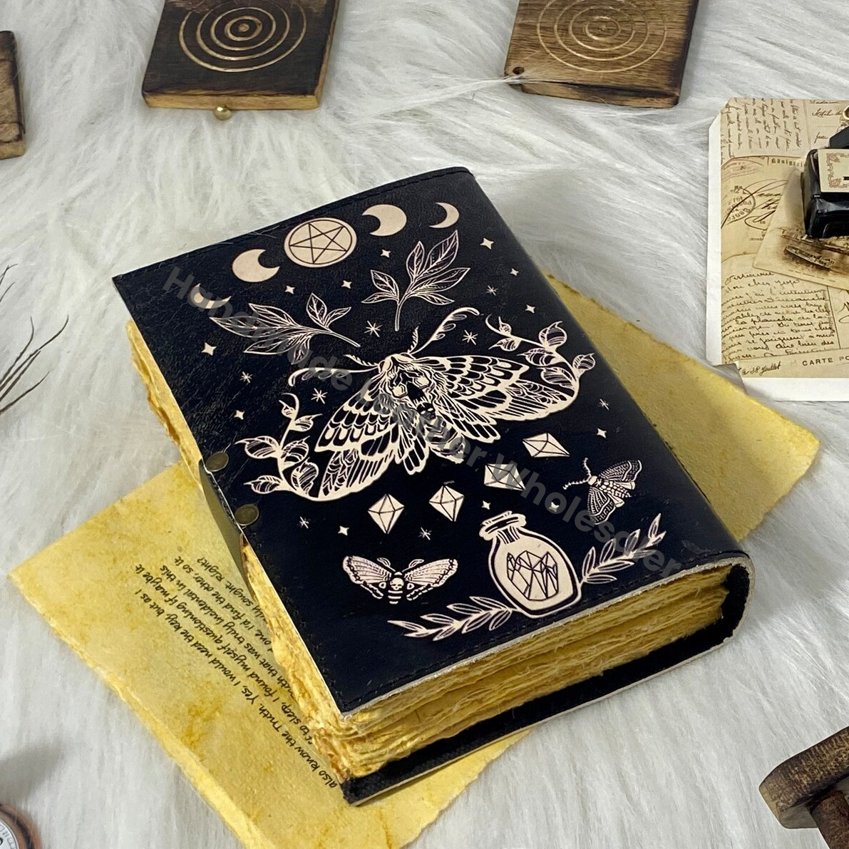 Luna Moth Leather Journal: Blank Spell Book of Shadows, Witchcraft Supplies
