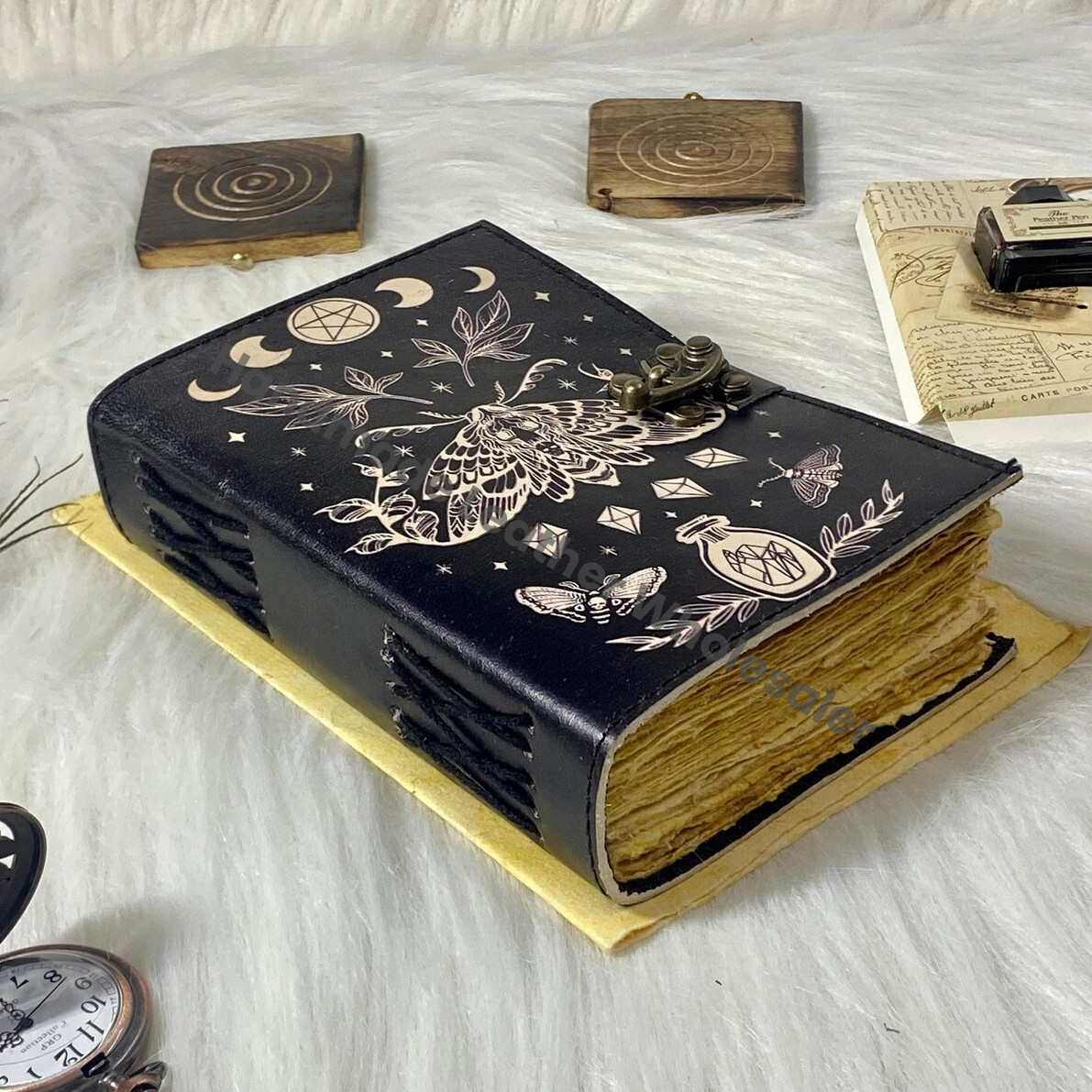 Luna Moth Leather Journal: Blank Spell Book of Shadows, Witchcraft Supplies