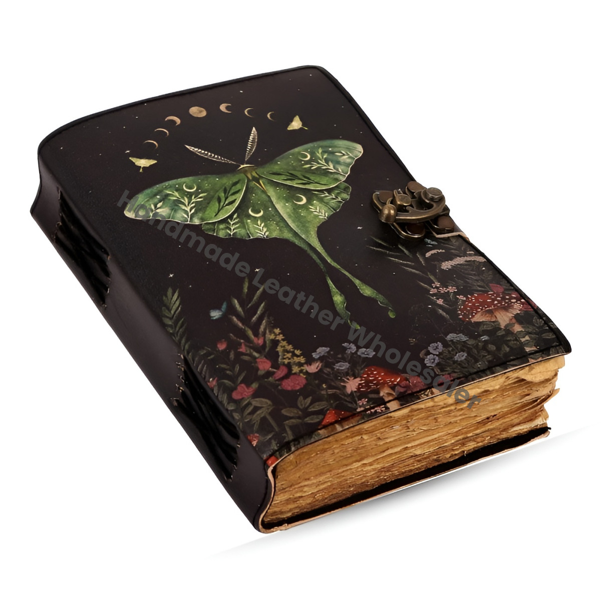 Luna Moth Leather Journal: Blank Spell Book, Vintage Grimoire