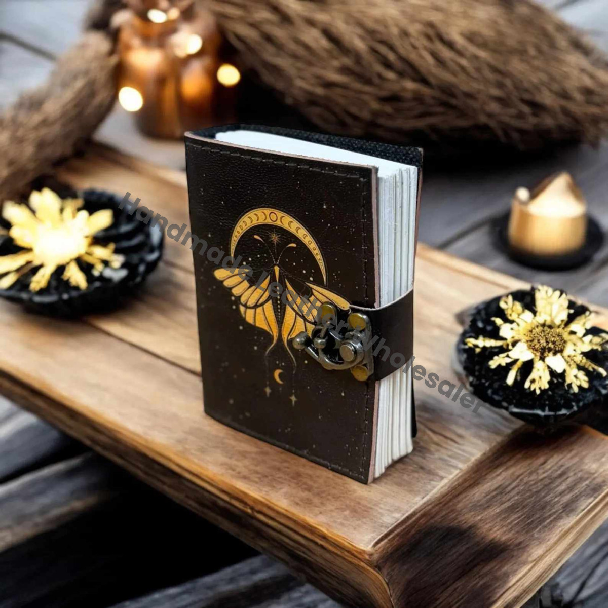 Luna Moth Leather Journal: Blank Spell Book, Witchcraft Notebook