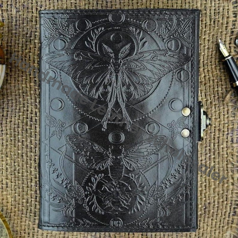 Luna Moth Leather Journal – Deckle Edge Book of Shadows