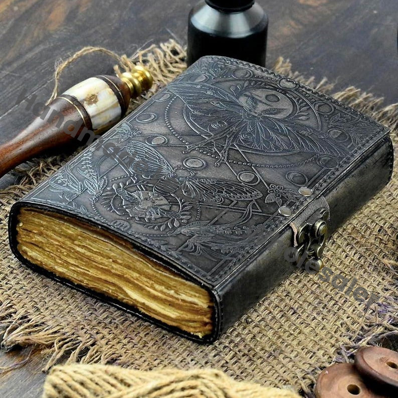 Luna Moth Leather Journal – Deckle Edge Book of Shadows