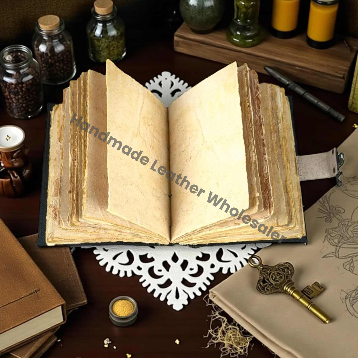 Luna Moth Leather Journal: Vintage Flower Forest Grimoire Handmade Book of Shadows, Spell book Wiccan Pagan Gothic Magic Diary